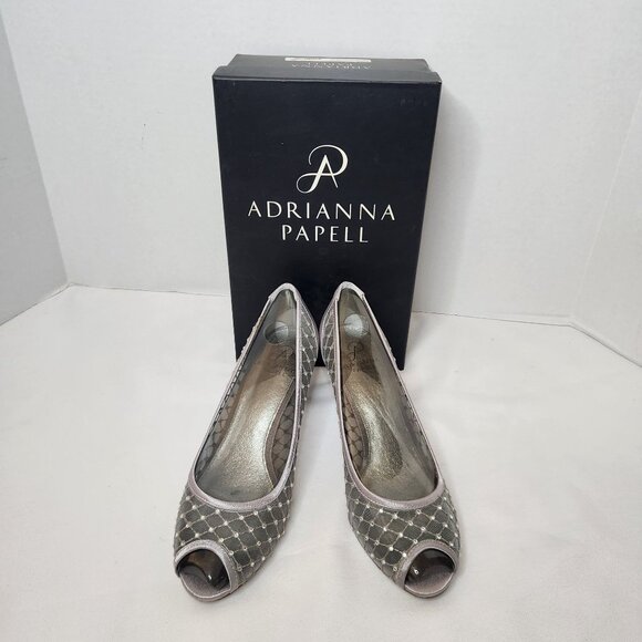 Adrianna Papell Silver Mesh Peep-Toe Heels with Rhinestones Size 8.5 - Picture 1 of 13